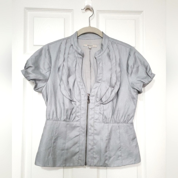 RW&CO ramie & cotton jacket blazer short skirt suit gray Small S natural fabric - Picture 2 of 16